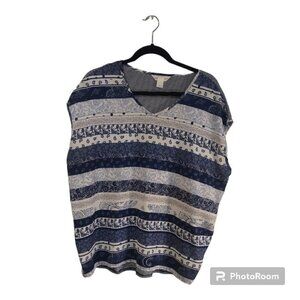 Women's Blue/White Boho Striped Top Size L